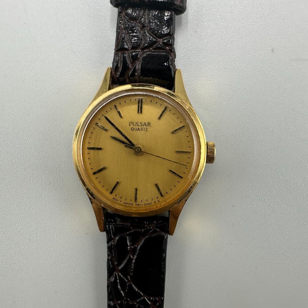 Vintage Pulsar Watch Women Gold Tone Small Dial 21MM New Battery 7.5 Inch